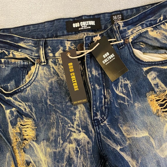 NWT Odd Culture Jeans Distressed Size 36x32 Medium Wash Denim Blue New - Picture 1 of 13